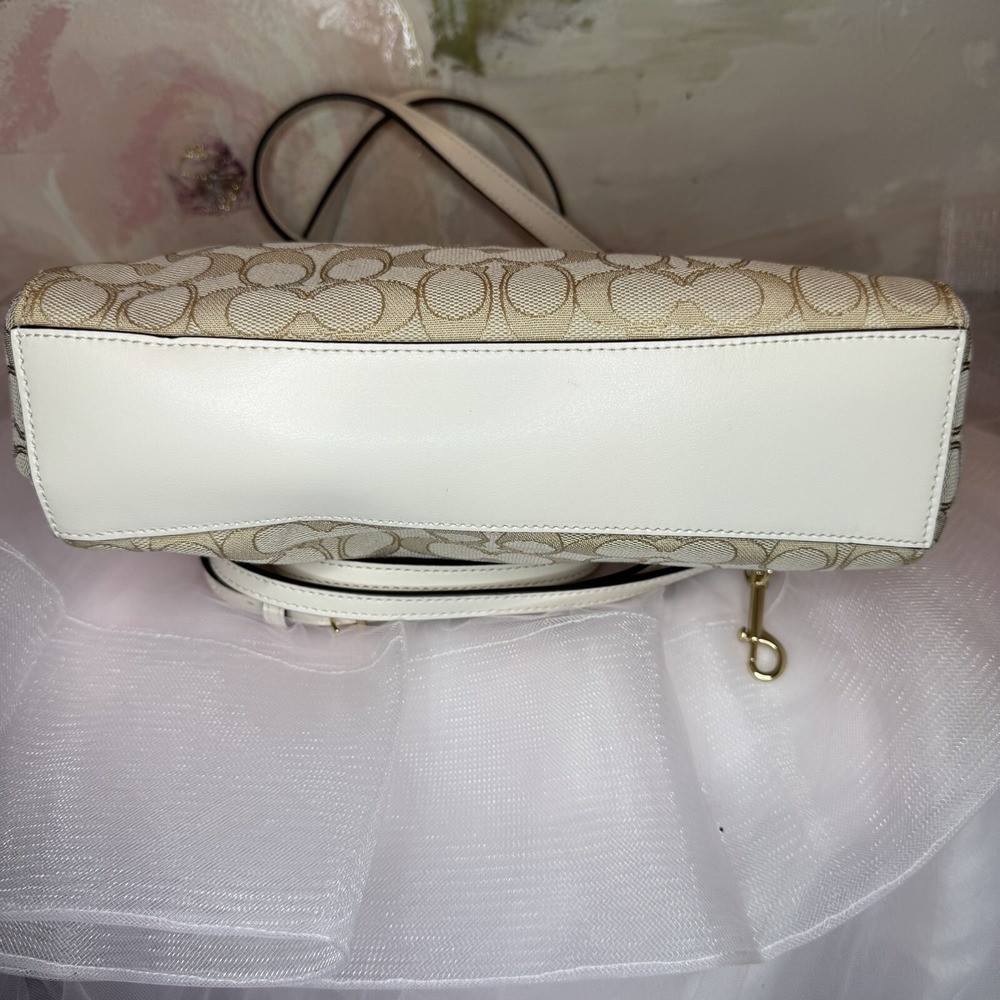New Coach Leather 2 way Handbag Light Beige Auth Women Gift Crossbody White - Picture 7 of 8